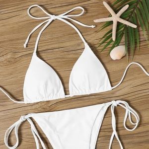 SHEIN white triangle bikini, size large